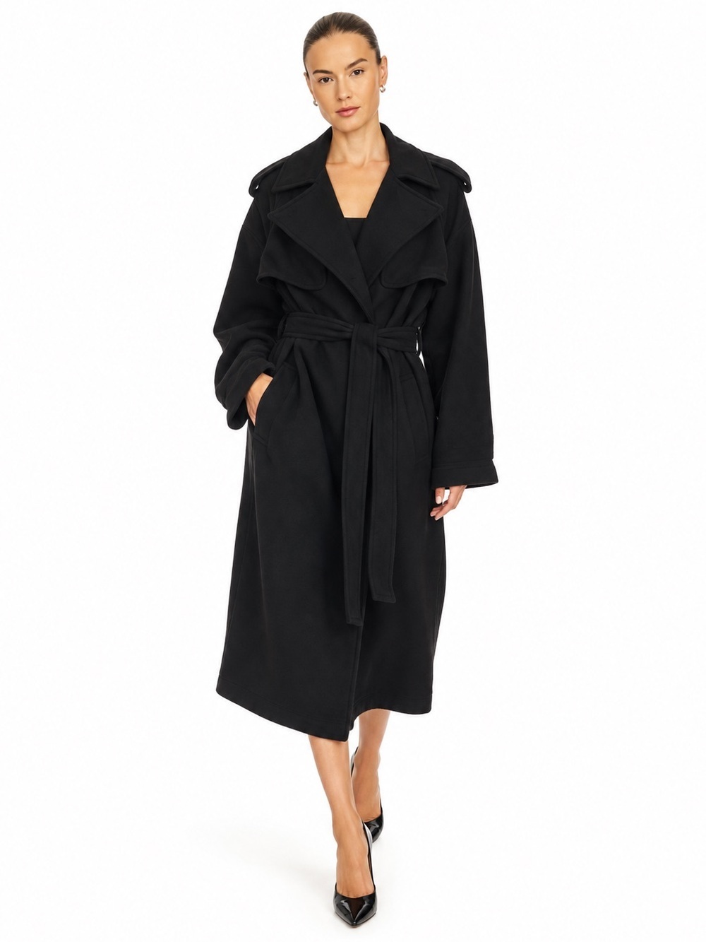SKIMS Onyx Black Boyfriend Fleece Trench Coat NWT Small